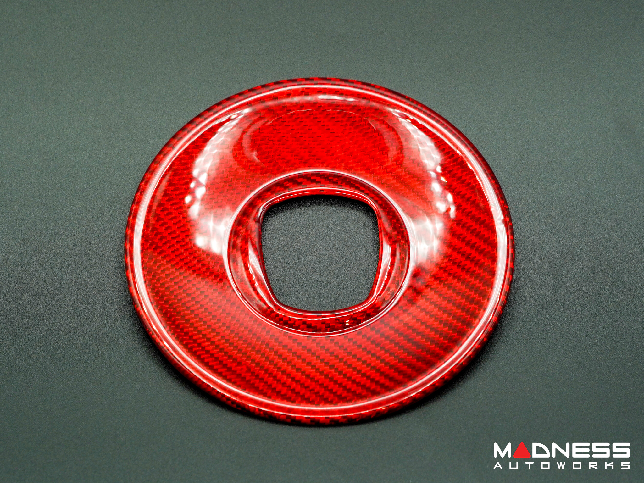 FIAT 500 Steering Wheel Trim - Carbon Fiber - Airbag Center - Large Outer Cover - Red Pearl Finish
